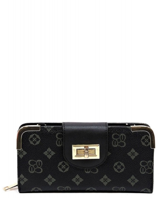 Monogram Print Wallet with Detachable Strap CS041 BLACK/GRAY